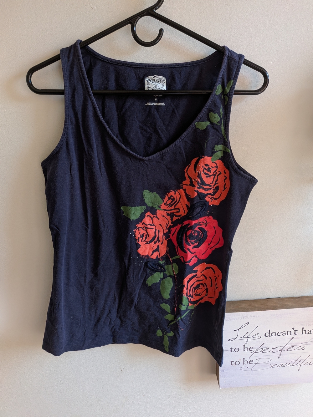 Tommy Hilfiger Y2K Navy Tank with Red Rose Graphic